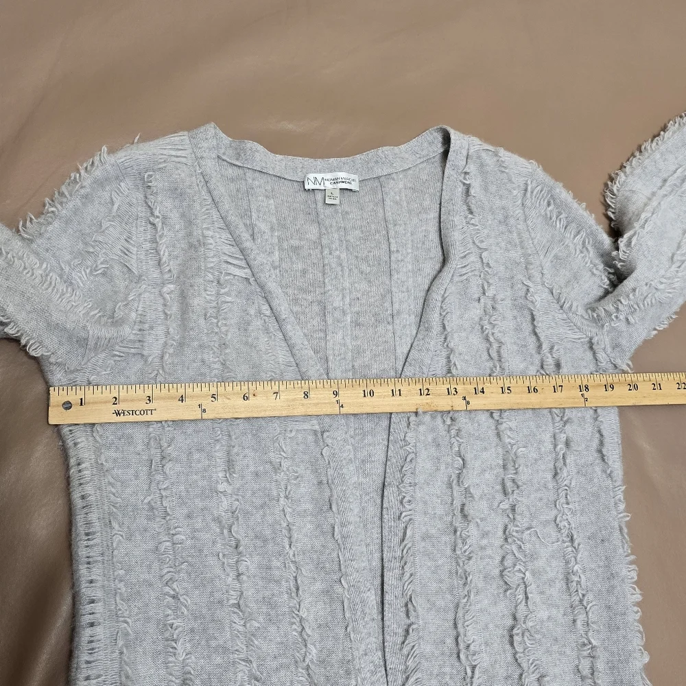 Neiman Marcus Women Cashmere L Cardigan Sweater Gray Fringe Luxury Cozy Office - Picture 8 of 16